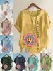 Women's Fashion Sunflower Print Shot Sleeve T-shirt Loose Cotton Shirt Casual Loose Summer Blouse Tops Plus Size