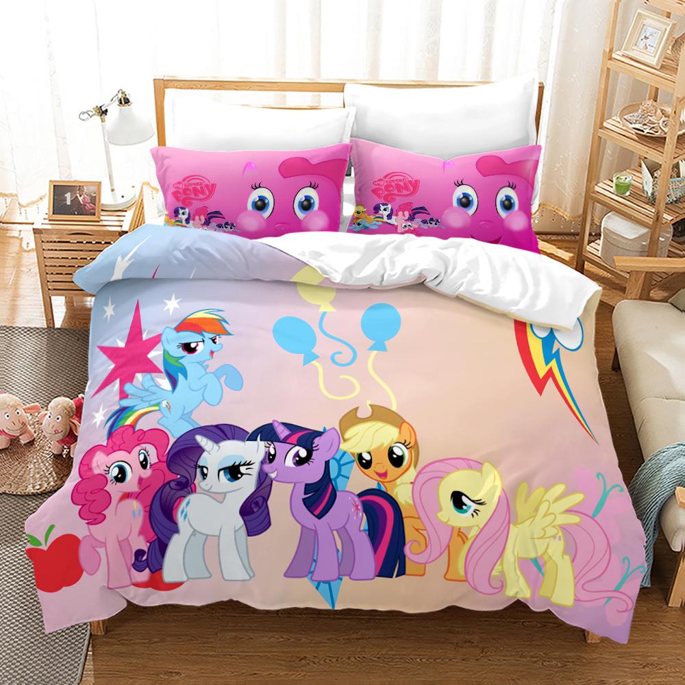 My Little Pony Povlak na peřinu Sada povlečení Přikrývky Královská velikost Bavlna 3D Dětská sada povlečení 3dílná 1 povlak na přikrývku