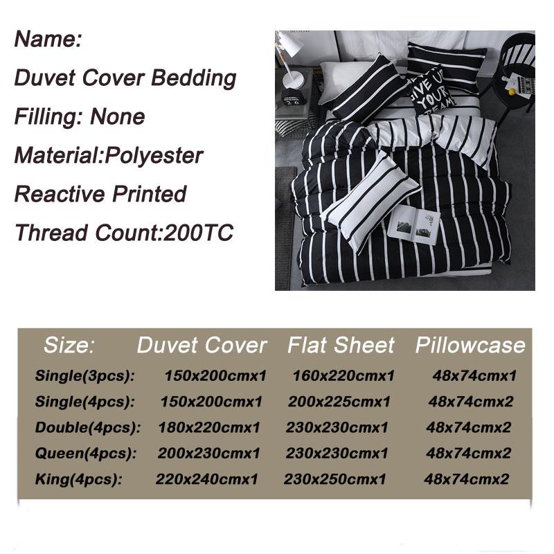 Bonenjoy Black And White Colo Striped Bed Cover Sets Single/Twin/Double/Queen/King Quilt Cover Bed Sheet Pillowcase Bedding Kit