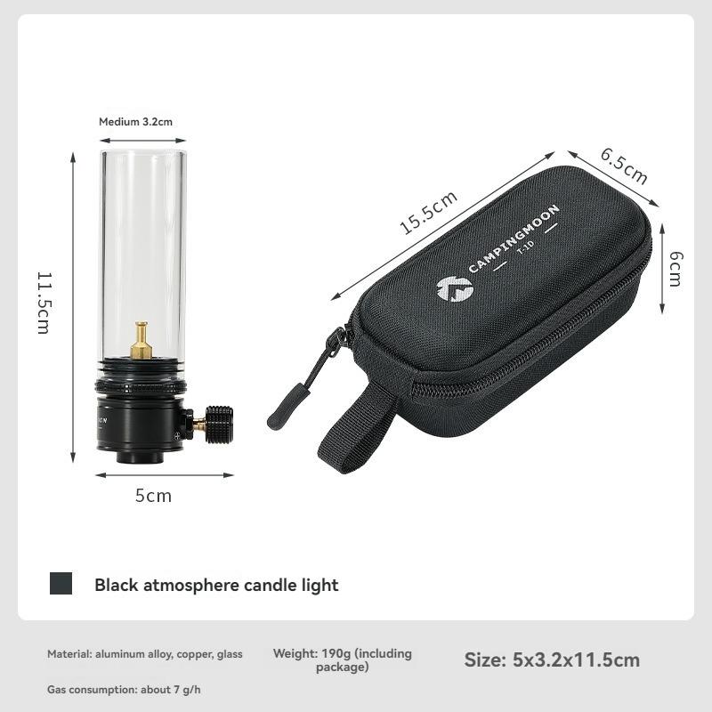 CAMPINGMOON BKT-1D Black Gas Coreless Candle Lamp Tent Steam Lamp Atmosphere Camping Flat Gas Straight Candle Light