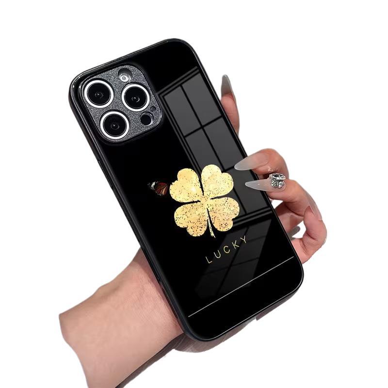 Fine Hole All-inclusive Simple Four-leaf Clover Painted Apple 17promax Mobile Phone Case Iphone16 Premium Protective Case