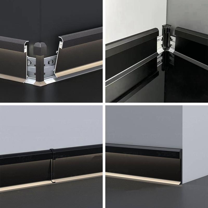 H60/80mm Thin LED Skirting Line Simple Aluminium Profile Floor Baseboard Strip Light Metal Wall Skirting Corner Linear Lamp