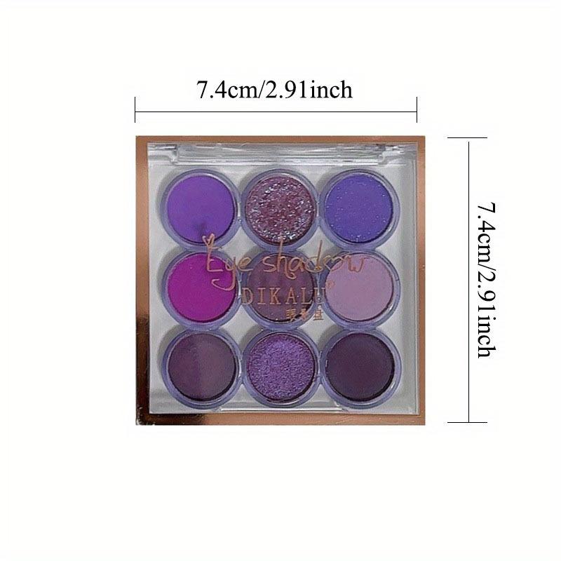 9 Farben Lidschatten-Palette, matter Lidschatten, glänzender lila Lidschatten, hochpigmentierter Glitzerpuder, Kosmetik für Frauen, Augen-Make-up