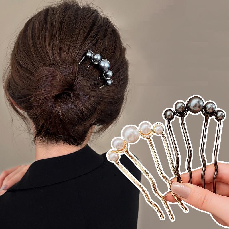 Korean U Shaped Pearl Hairpins Hair Clips for Women Elegant Metal Forks Vintage Pearl Hairpins Hair Styling Tools Gifts