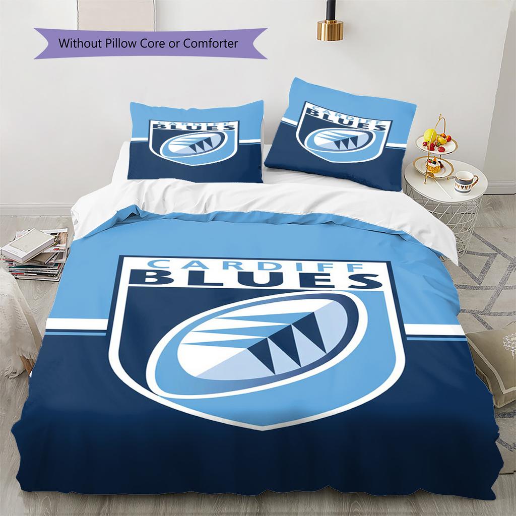 Cardiff Rugby Pattern Bedding Set Quilt Cover Pillowcase Home Decor Gift (1 * Duvet Cover + 2 * Pillowcase, Without Core)