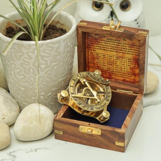 Personalized Brass Sundial Compass with Rosewood Box Engraved Nautical Gift Home Decor