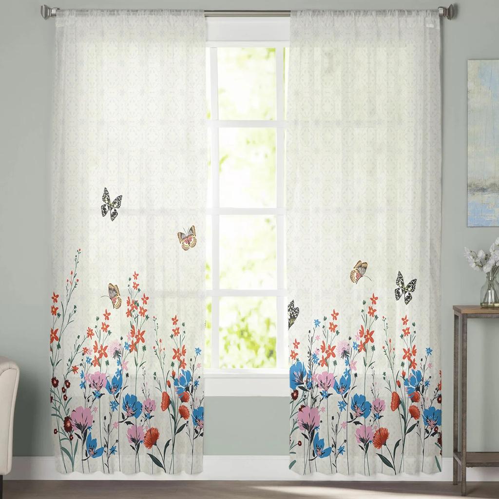 Květina Butterfly Retro Slunečnice Orchidej Ložnice Průhledné Průsvitné Závěsy Sváteční dekorace Okno Voál Tyl Závěs