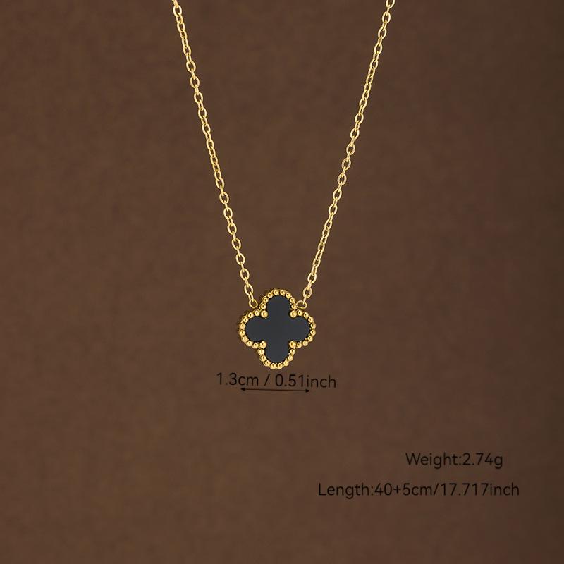 Four-Leaf Clover Jewelry Set: Durable Titanium Steel Earrings, Ring, Bracelet, and Necklace in Trendy 13mm Double-Sided Design.