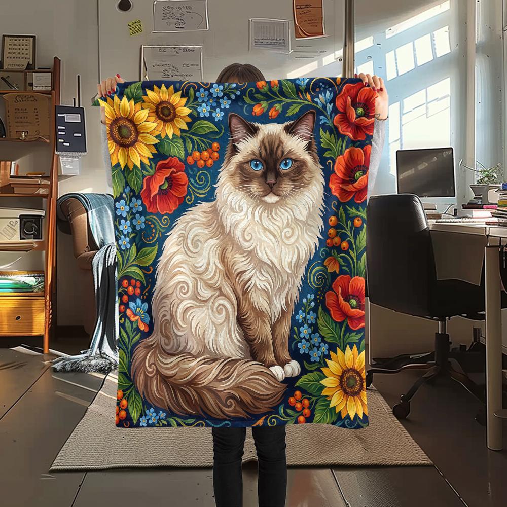 Flower cat goat Print Flannel Blanket,High quality Comfortable for All Seasons,Home Decor,Warmth and Comfort,Perfect for Christmas Gifts 80cm x 120cm