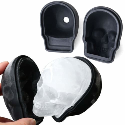 Set of 2 3D Skull Ice Trays, Large, Skull-Shaped Ice Cube Trays, Silicone Molds for Ice, Rocks, Alcohol, Ice Balls, Whiskey, Brandy, Cocktails, Snacks