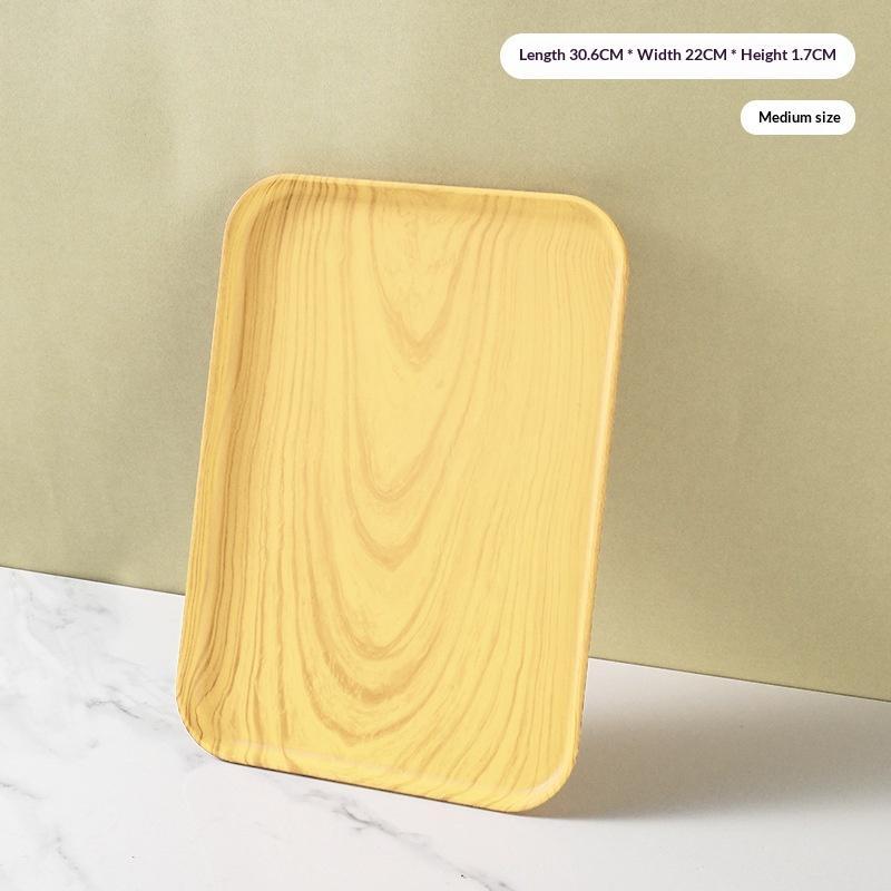 Wood Grain Plastic Food Serving Tray Stackable Dessert Fruit Tray Tea Tray Large Capacity Storage Tray Kitchen Stoage Organizer