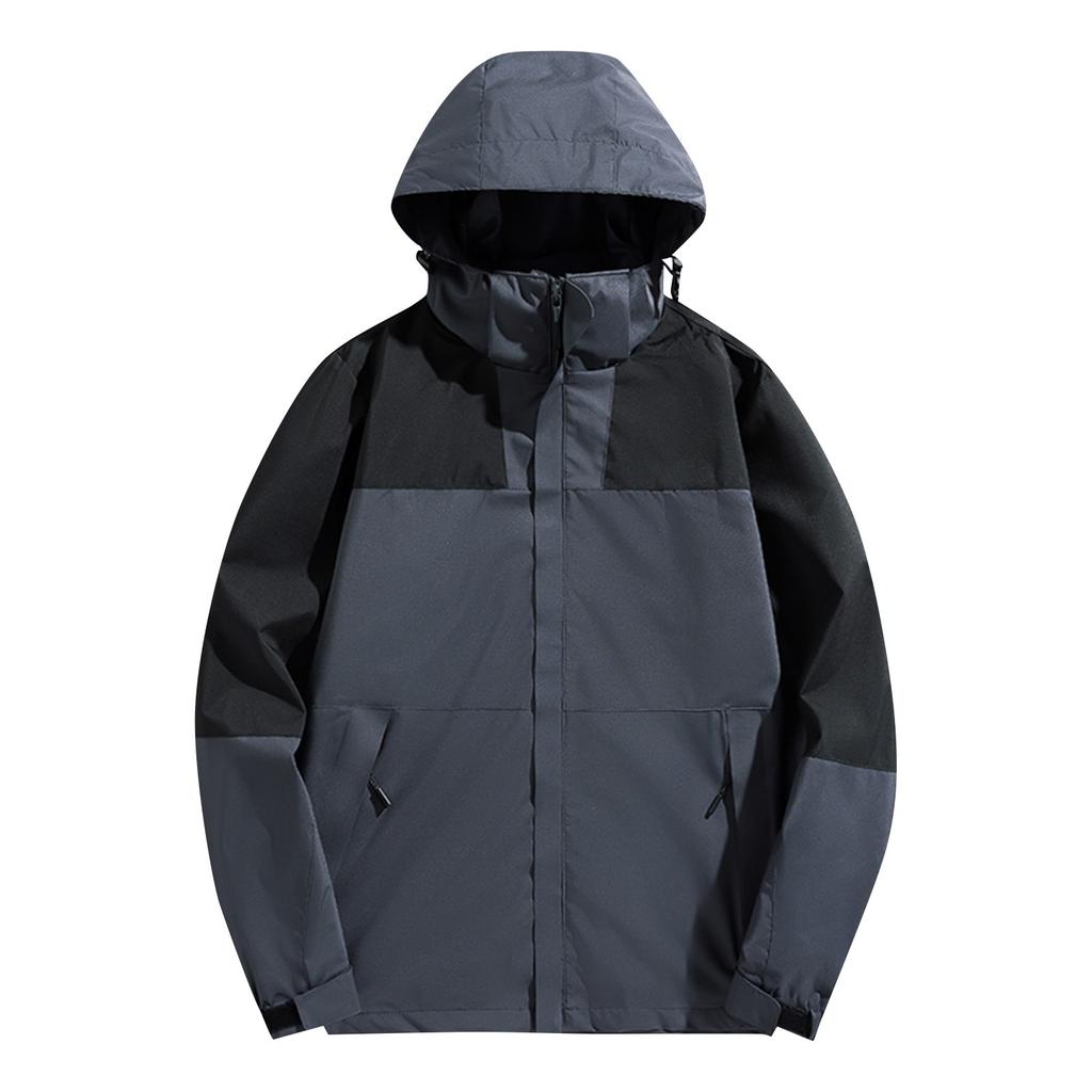 Unisex Lockere Passform Schulterabfall Farbblock Windjacke Mit Kapuze Outdoor Wasserdicht Shell Mantel