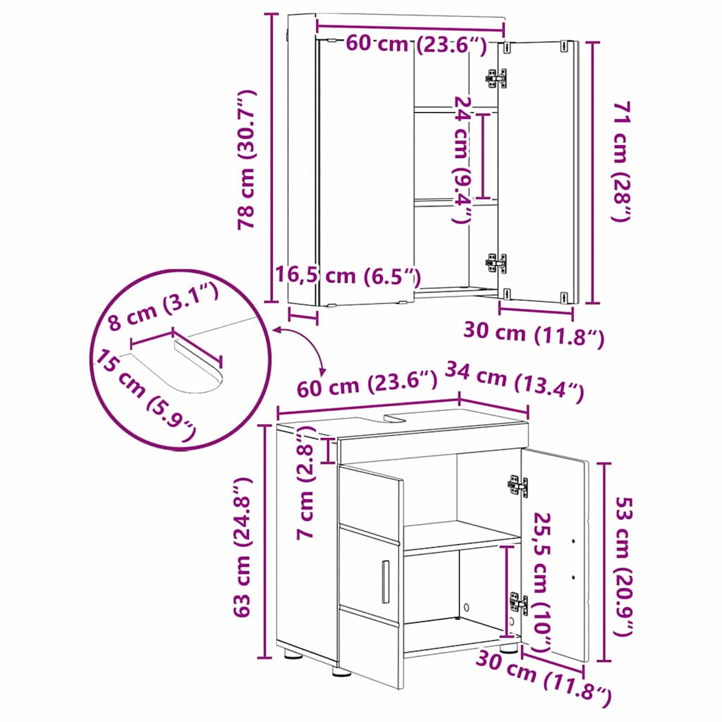 Bathroom Furniture Set TULUM 2 Pcs Concrete Grey 60 X 34 X 63 Cm