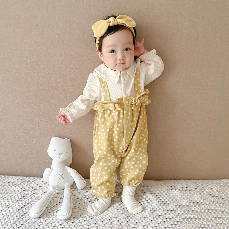 Baby koi Baby Long Sleeve Layered Newborn Faux Layered Baby Polka Dot Size 24M Clothes, Romper, Spring/Autumn Style, Coverall, Girl, Pre-birth Gift,