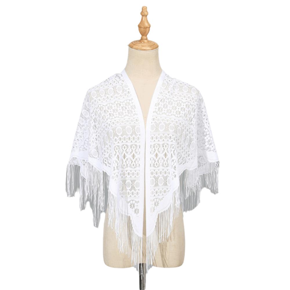 Polyester Lace Hollow Scarf Embroidery Mesh Scarves Elegant Tassel Triangle Shawl  Wedding