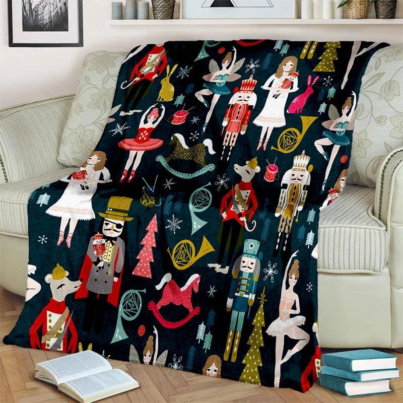 Kreslená deka s vánočním stromkem a Louskáčkem, Měkká přehozová deka pro domov, ložnici, postel, pohovku, na piknik, cestování, do kanceláře, krycí deka pro děti