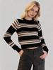 Winter New European and American Short Knit Sweater for Women, Crew Neck Striped Color-block Slimming Top