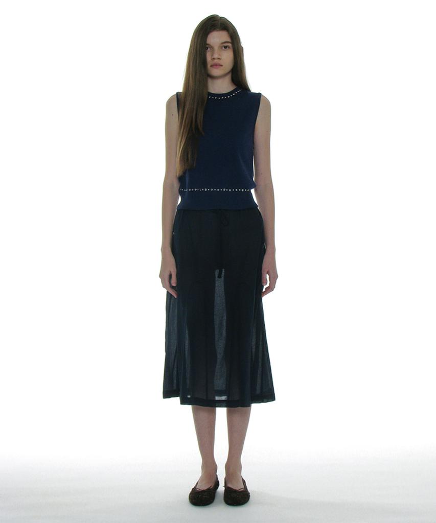 PARTIMENTO WOMEN Studded Knit Sleeveless Top_Navy
