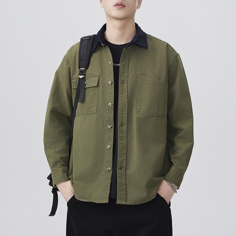 Spring New Japanese Retro Men's Loose Long-sleeved Casual Cotton American Work Shirt