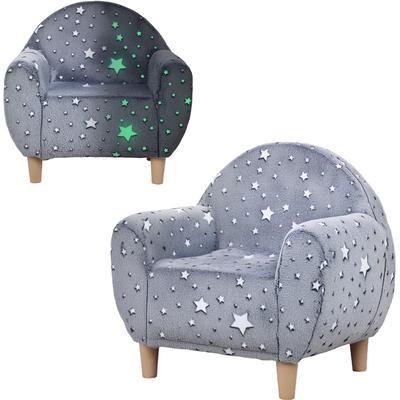 Children's Armchair/sofa, Phosphorescent with Star Pattern, Velvet Fabric, for Boys and Girls, Grey