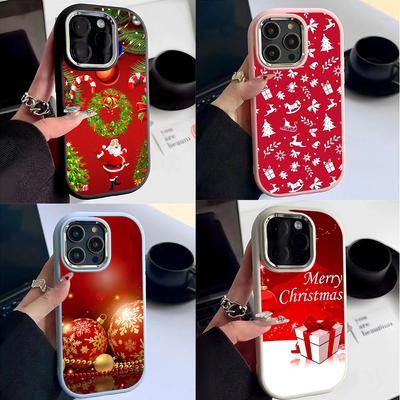 N111 Merry Christmas Art Happy New Year Soft Phone Cases for iPhone 16Pro Max Xiaomi 11 Lite 5G NE Redmi 13C Plating Frame Camera Protector Back Cover