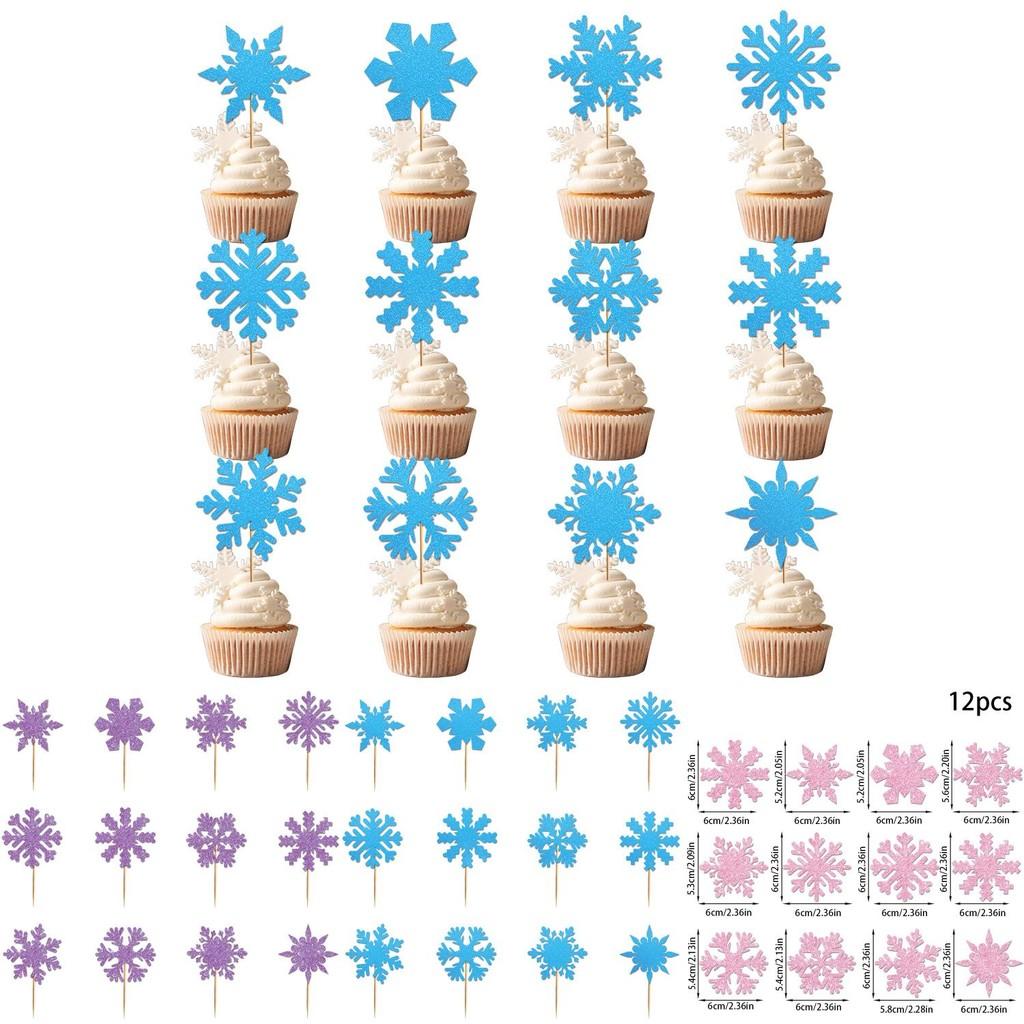 Christmas Snowflake Cake Flags With Shining Design For Festive Cake Decoration