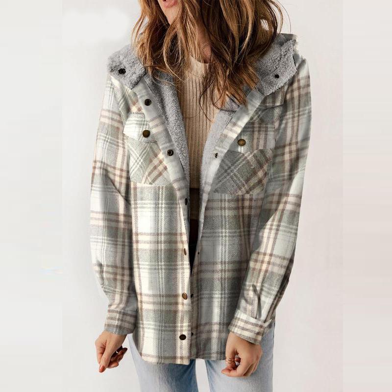 

Утепленная куртка из хлопка, женская клетчатая куртка с капюшоном и пуговицами спереди, утепленная куртка с карманами L белый