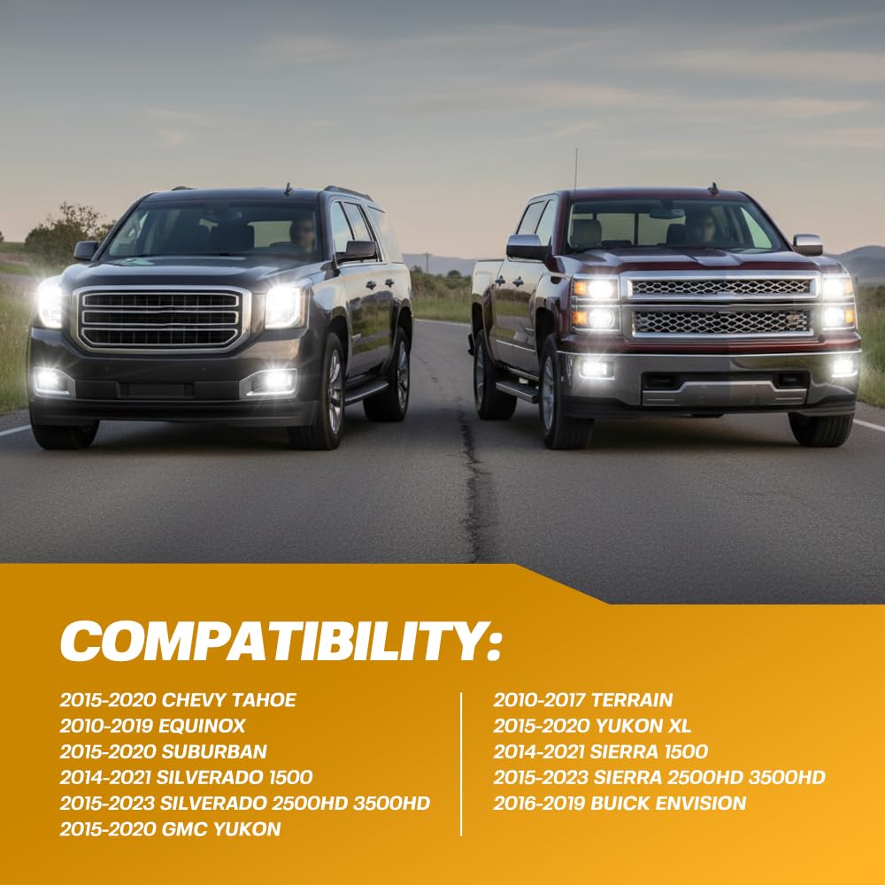 All Lights Mod 6 High Mod for 2015-2023 Chevy Tahoe Silverado 1500 Equinox Suburban, GMC Yukon Sierra 2500HD Terrain Buick Envision Fog Low Beams on