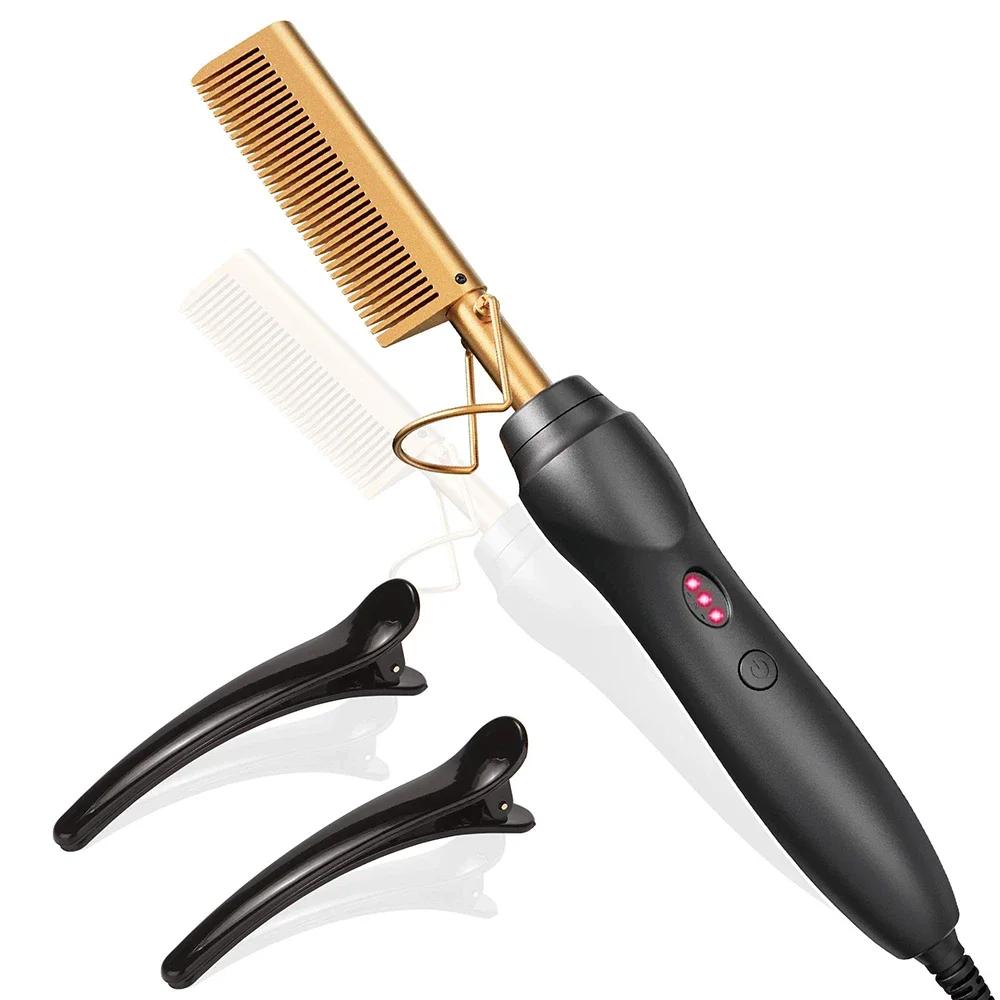 Heat Pressing Combs Portable Ceramic Curling Iron Hot Comb Hair Straightener for Hair Beard Wigs Wet and Dry Hair Styling Tools