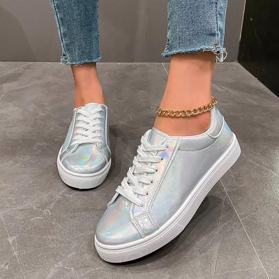 2024 Spring and Autumn High Quality Women's Sports Shoes Fashion Round Toe Solid Color Glossy Lace Up Women's Vulcanized Shoes