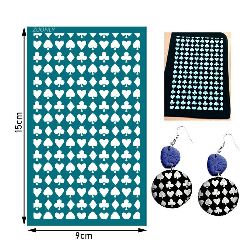 Washable Silk Screen Stencils Soft Pottery Polymer Clay Geometric Animals Plants Craft Embossing Tool DIY Earring Jewelry Mold