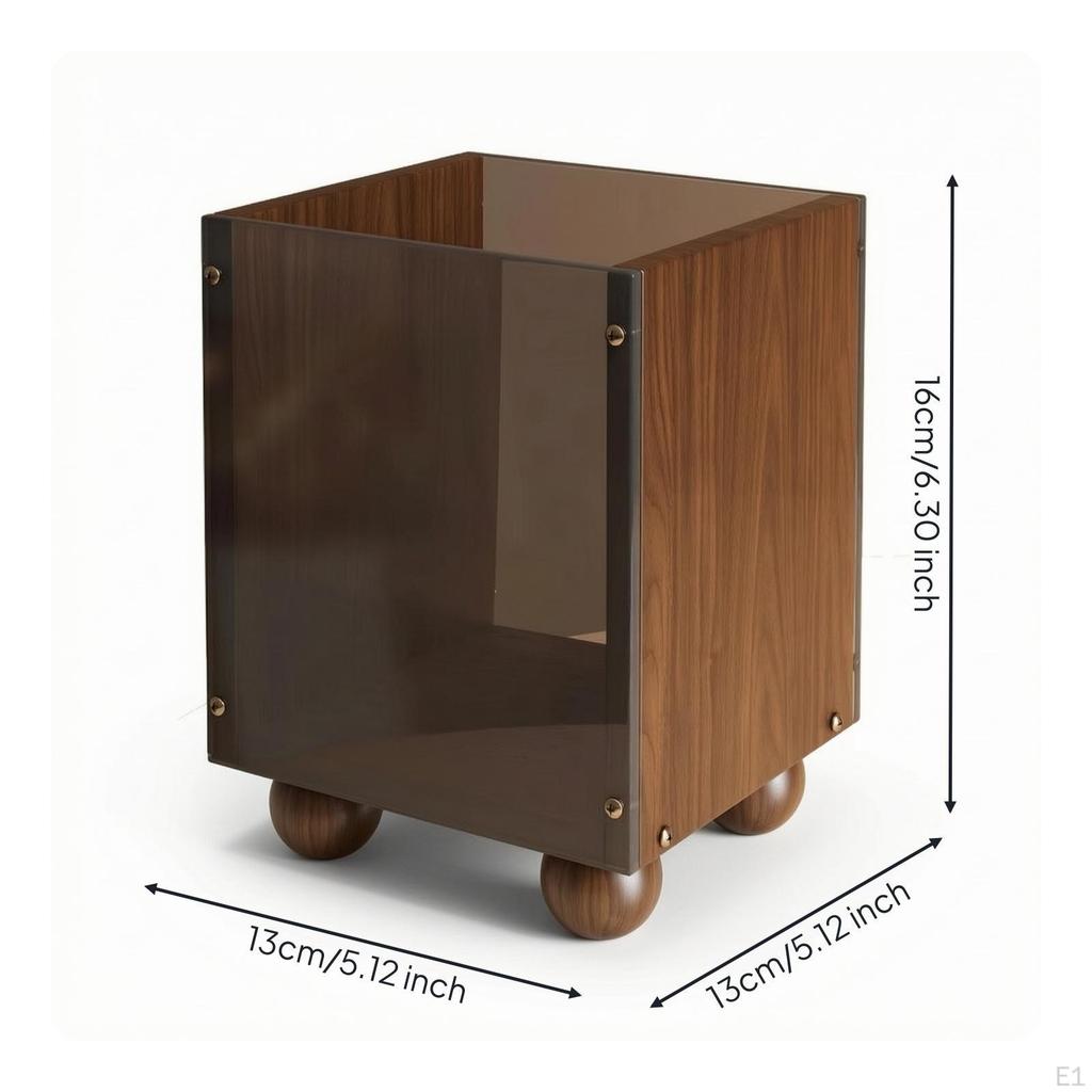 Vanity Organizer with Transparent Wooden BodyGrain Makeup Brush Holder OpenTop Cosmetic