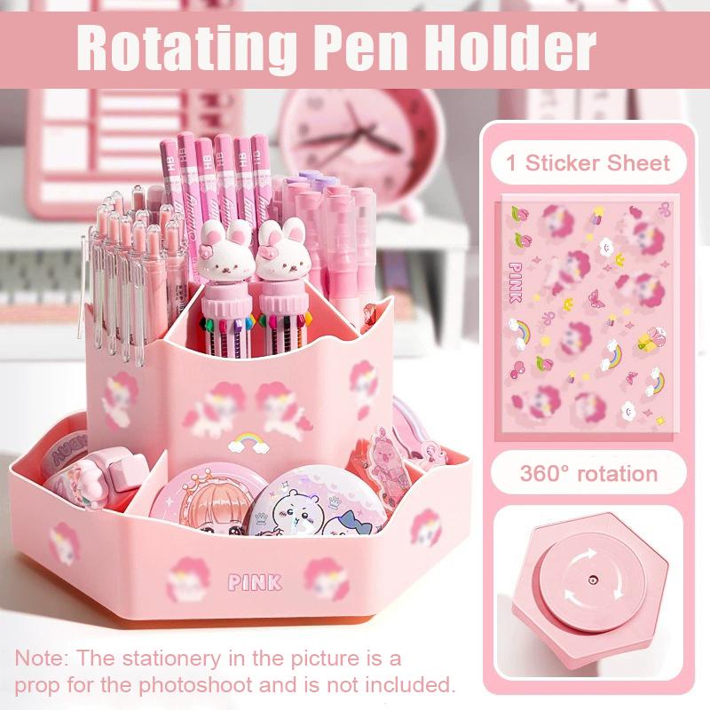Rotating Pen Holder Multi-Compartment Storage Caddy Large-Capacity Desktop Stationery & Cosmetic Storage Box for Dorms Office