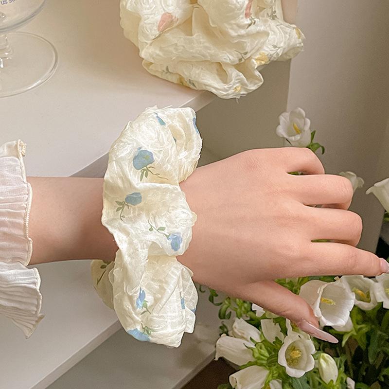 Simple flower mesh, checkered fat intestine ring, hair band, fashionable and versatile head flower temperament, headgear, hair accessories