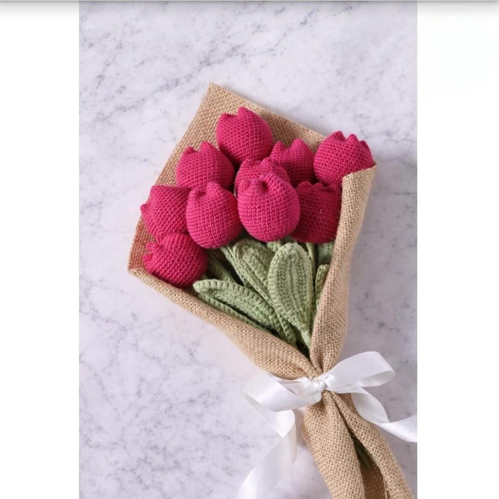 Crochet Tulip Flower Bouquet Gift Handmade Knitted Tulips Valentine’s Day Mother’s Day Anniversary Birthday Home Decor Present