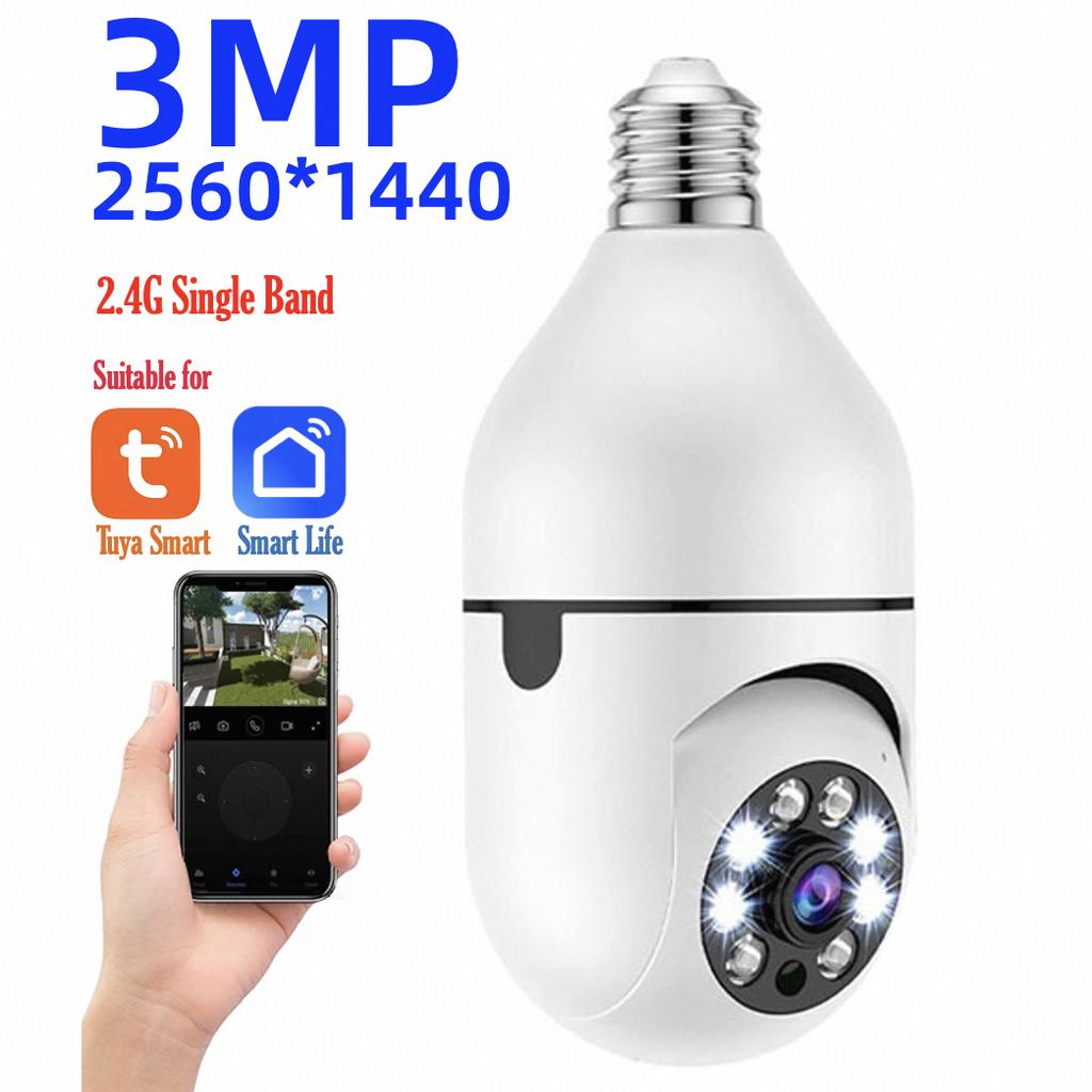 Tuya 3MP/2MP 5G Dual-band Bulb Camera Automatically Tracks Bidirectional Audio Indoor Full Color Night E27 IP Camera Smart Home