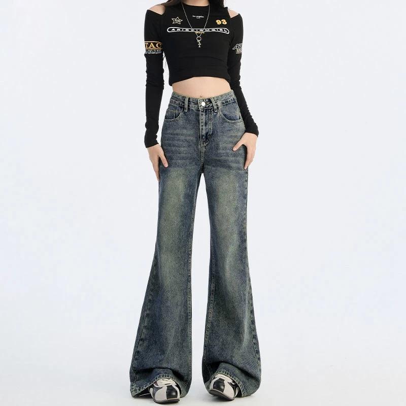 Autumn Trendy High-waisted Stretch Jeans Slim Straight Leg Flared Floor-length Pants Fashionable Stylish