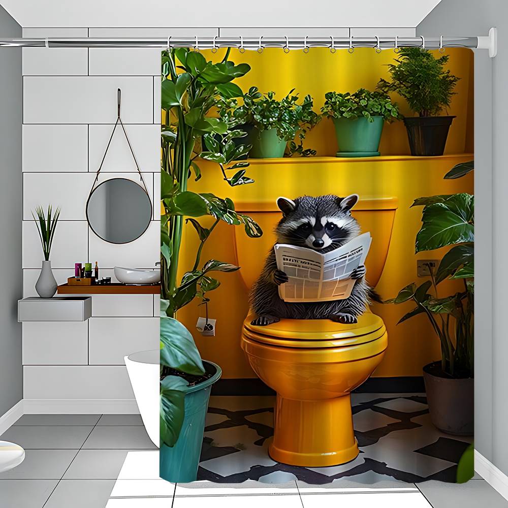 Bathroom Cat Reading On Toilet Waterproof Fabric Shower Curtain Bathroom Decoration Curtain Home Hawaiian Style Shower Curtain