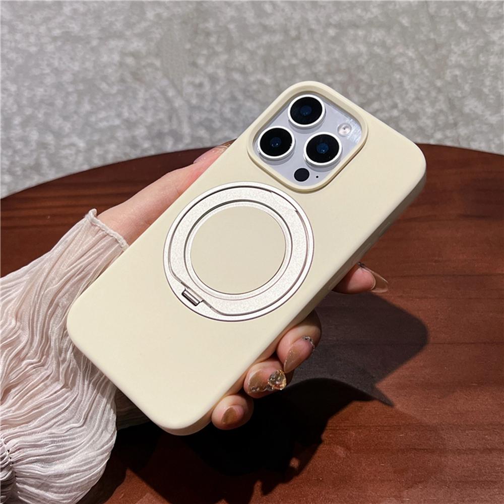

For iPhone 16 Pro Max Case Rotating Kickstand Liquid Silicone Phone Case Compatible with MagSafe Khaki