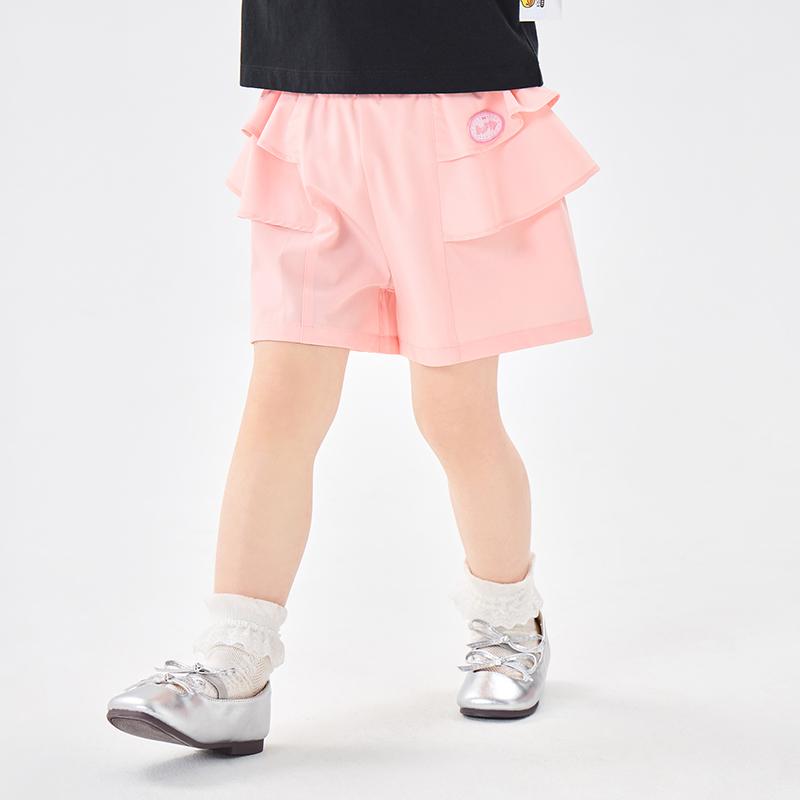B. Duck Yellow Duck Children's Clothing with Ruffle Edge Design, Girls' Pink Casual Summer Shorts