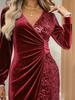 Neues Sexy Mode V-Ausschnitt Glitzer Seide Raffung Schmal Geschnitten Damenkleid