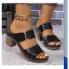 European and American Large-size Open-toed High-heeled Slippers Women's New Thick-heeled Embossed Fashion Cool Slippers