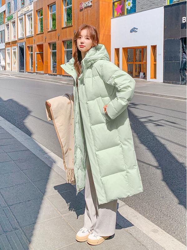Mingmo Damen Langer Daunenmantel im koreanischen Stil - Überknie, Verdickt, 90% Weiße Entendaunen, Übergröße, Studentenstil.