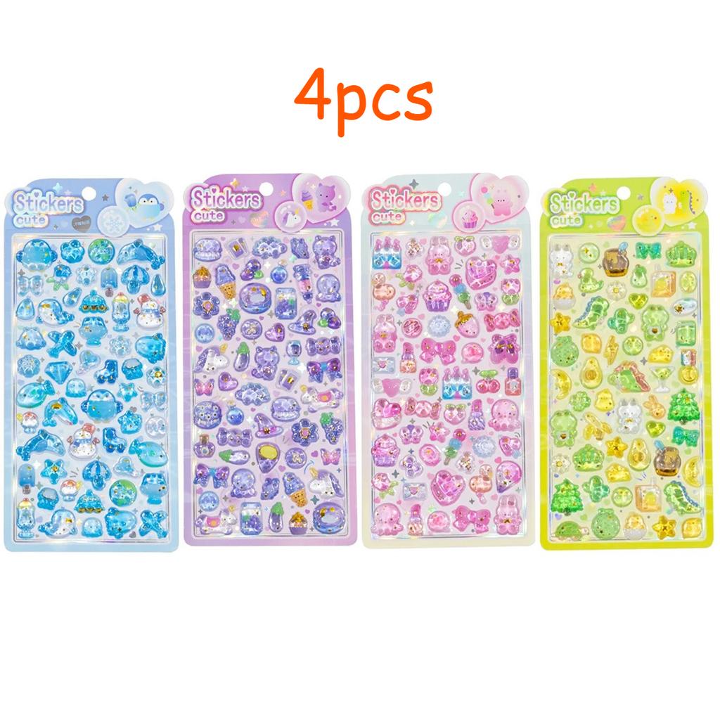 Hot Latest Crystal Dream 3D Embossed Sticker Cartoon Fresh Rabbit Hand-painted Decorative Sticker Jelly Colour Sticker