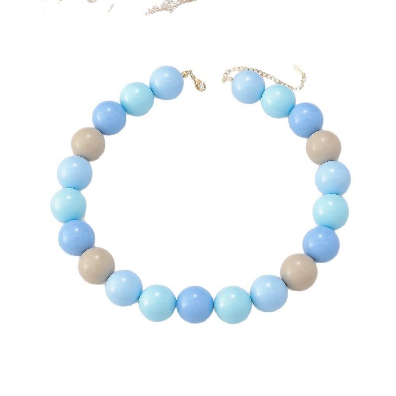 Candy Color Beaded Acrylic Round Bead Choker Necklace For Women Cute Handmade Jewelry