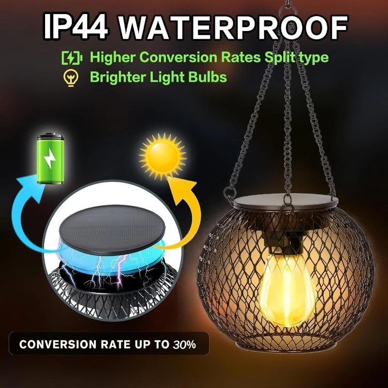 Solar Lanterns Outdoor Waterproof Metal Hanging Lights with Hooks Auto On/Off Warm Lighting for Porch Garden Yard Pathway Patio Landscape Decor