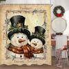 Retro Vintage Snowman Shower Curtain, Cute Winter Holiday Rustic Farmhouse Christmas Bathroom Accessories With 12PCS Hooks, 70X70IN