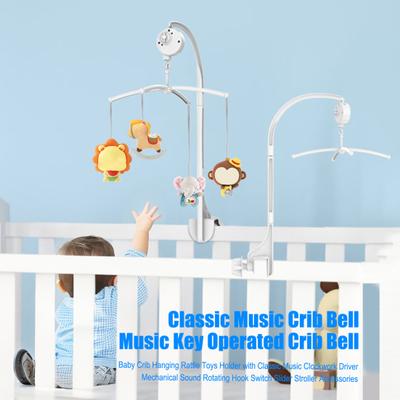 Mobile musical suspendu pour lit de bébé avec boîte à musique à remontage classique, son mécanique, rotation, crochet, interrupteur à curseur, accessoires pour poussette