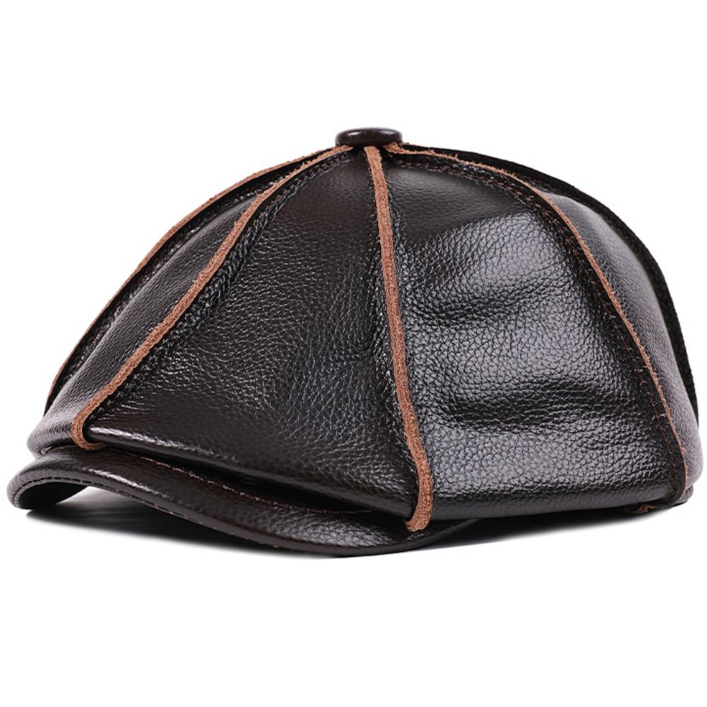 

HT4848 Berets for Men Women High Quality Genuine Leather Hat Octagonal Ivy Flat Cap Male Female Autumn Winter Hat Beret Caps 2XL 59-60cm темно-коричневого кольору