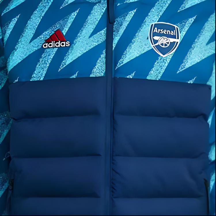 Adidas Geometric Pattern Print Color Block Long Sleeve Hooded Down Jacket Men Outerwear Blue GR4230